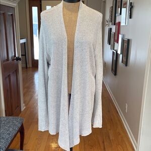Open-Front Pale Gray Knit Cardigan Sweater